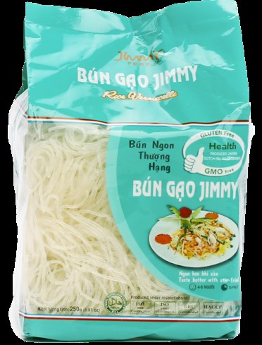 Bún gạo khô Jimmy túi 250g, tiêu chuẩn xuất khẩu châu Âu.