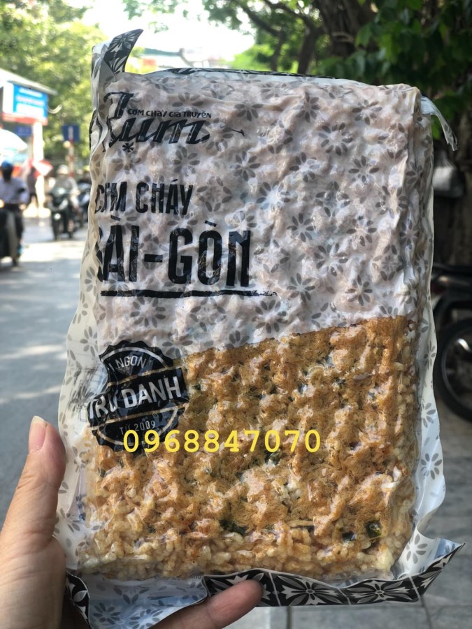 Cơm cháy Rụm Sài Gòn siêu ruốc, hộp 500gr gồm 3 túi hút chân không riêng biệt