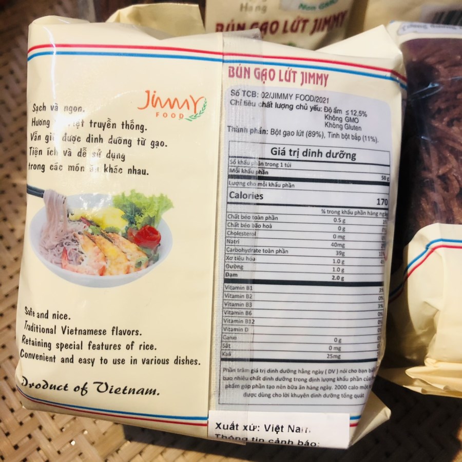 Combo tiết kiệm 06 gói Bún gạo Lứt Jimmy túi 250g, tiêu chuẩn xuất khẩu châu Âu.
