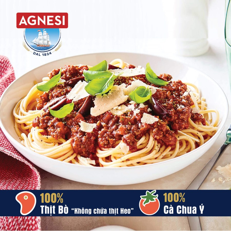 Sốt bò băm cà chua Ý Agnesi 400gr, 100% cà chua và thịt bò Ý.