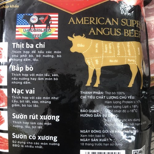 Ba chỉ bò Mỹ hiệu Excel, khay 500gr