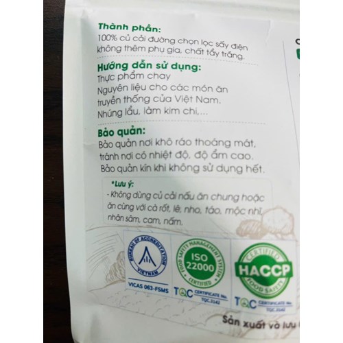 CỦ CẢI ĐƯỜNG SẤY ĐIỆN VINAGRI HÀNG OCOP TÚI 150GR.